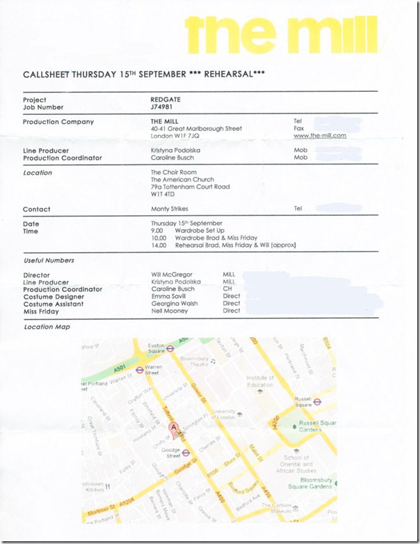 DBA in Space Call Sheet